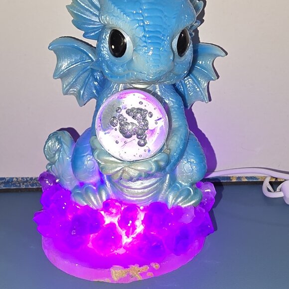 Amethyst Nest Baby Dragon Light Crystal Agate Base USB Fantasy Lamp Decor - Picture 2 of 9